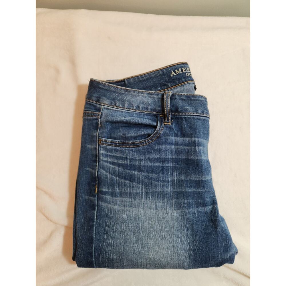 American Eagle Jegging Jeans Womens 14 Long Tall Blue Stretch Y2K Whiskers 14T